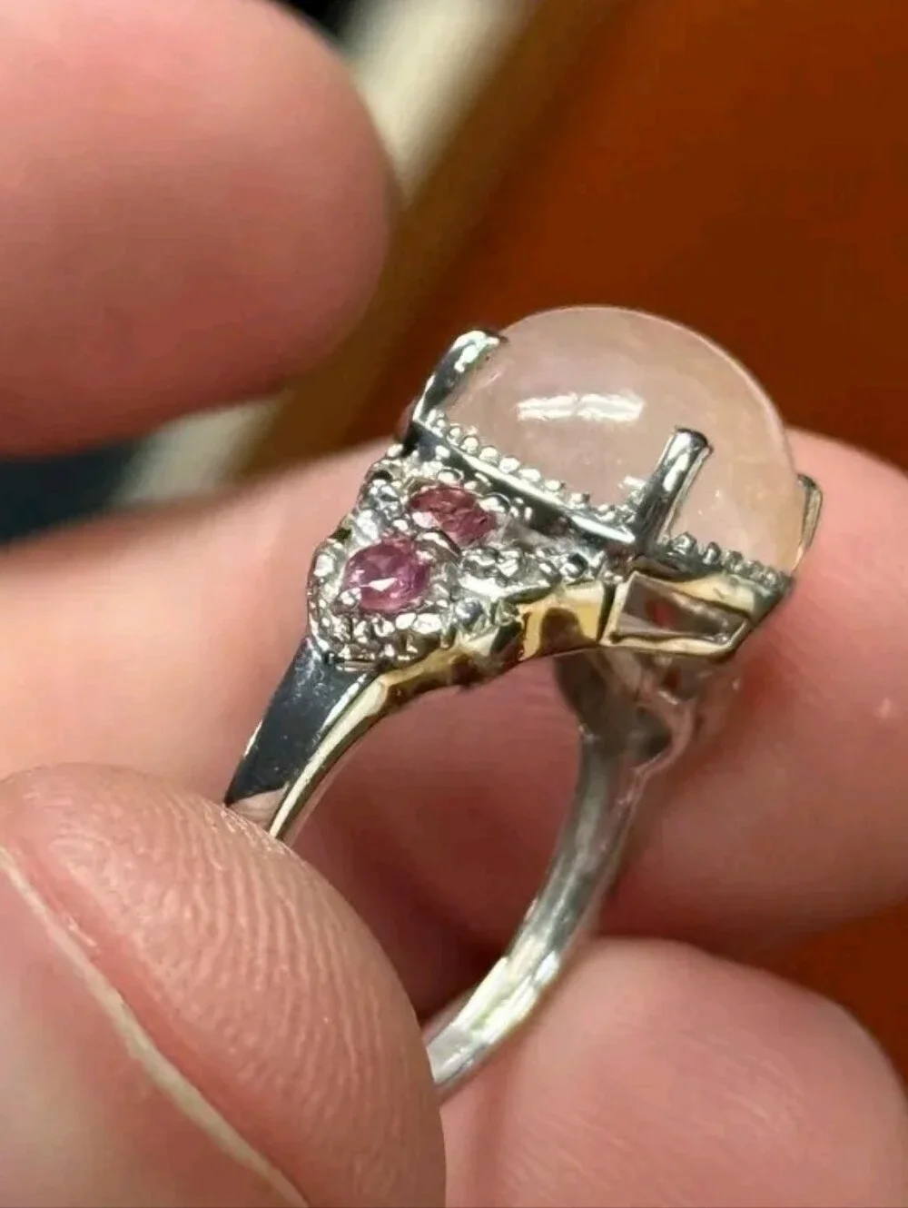 Sterling Silver 5.25 CT Marropino Morganite, Pink Tourmaline Diamond Accent Ring